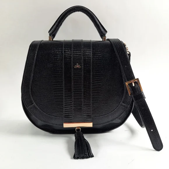 DeMellier Midi Venice Lizard Effect Crossbody Handbag Cowhide Black Converible